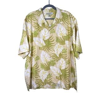 Tommy Bahama Shorts Sleeves Leaves Pattern Hawaiian Shirt 100% Silk XL